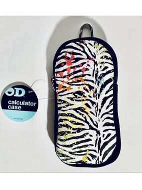 NWT Zebra Padded makeup Brushes Cosmetics Calculator Zippered bag Hanger Clip